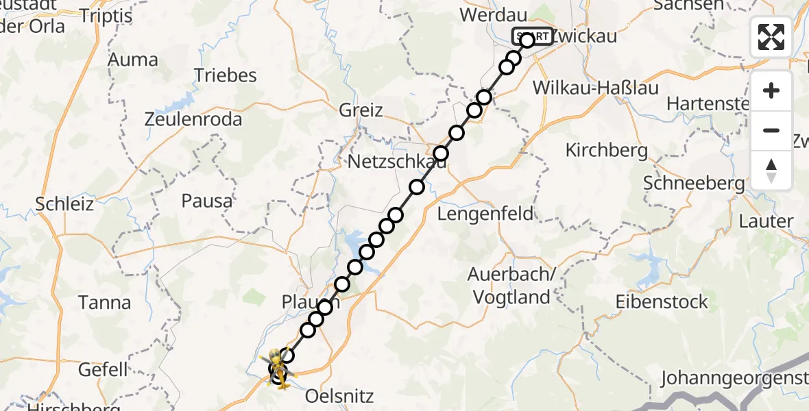 Routekaart van de vlucht: Rettungshubschrauber nach Weischlitz, Weischlitzer Straße