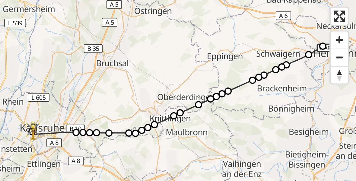 Routekaart van de vlucht: Rettungshubschrauber nach Sankt Vincentius Hospital