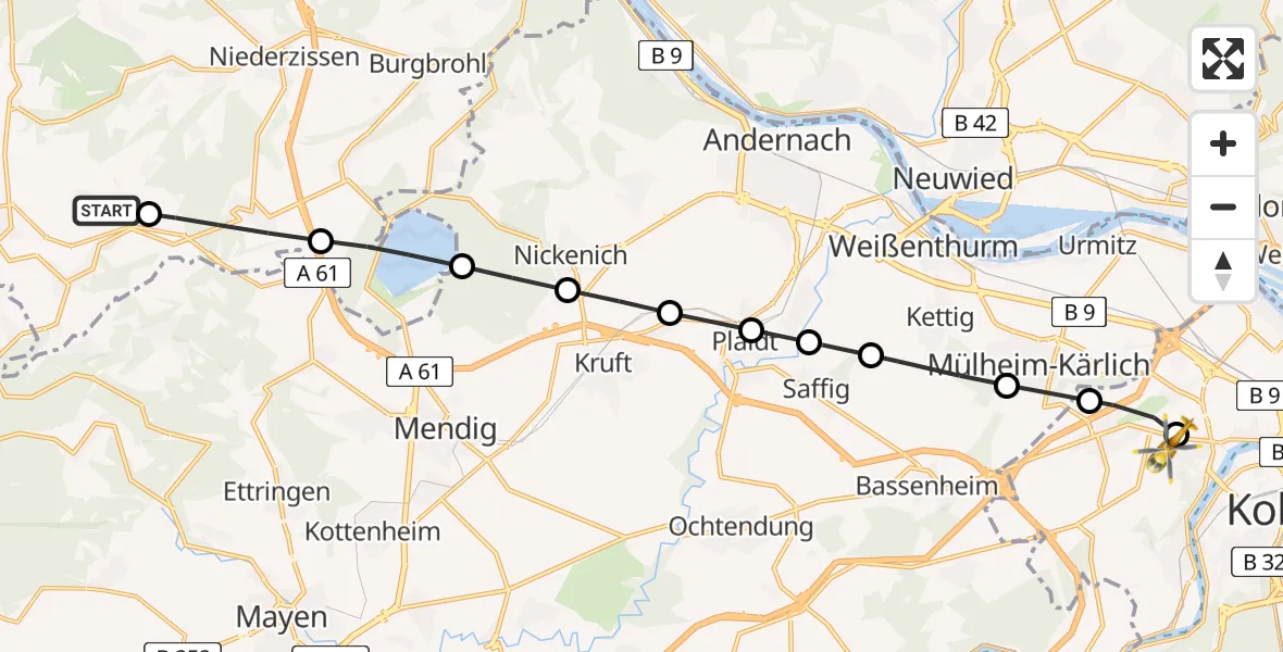 Flugroute Rettungshubschrauber Engeln - Koblenz, 20 März 2026, 14:53