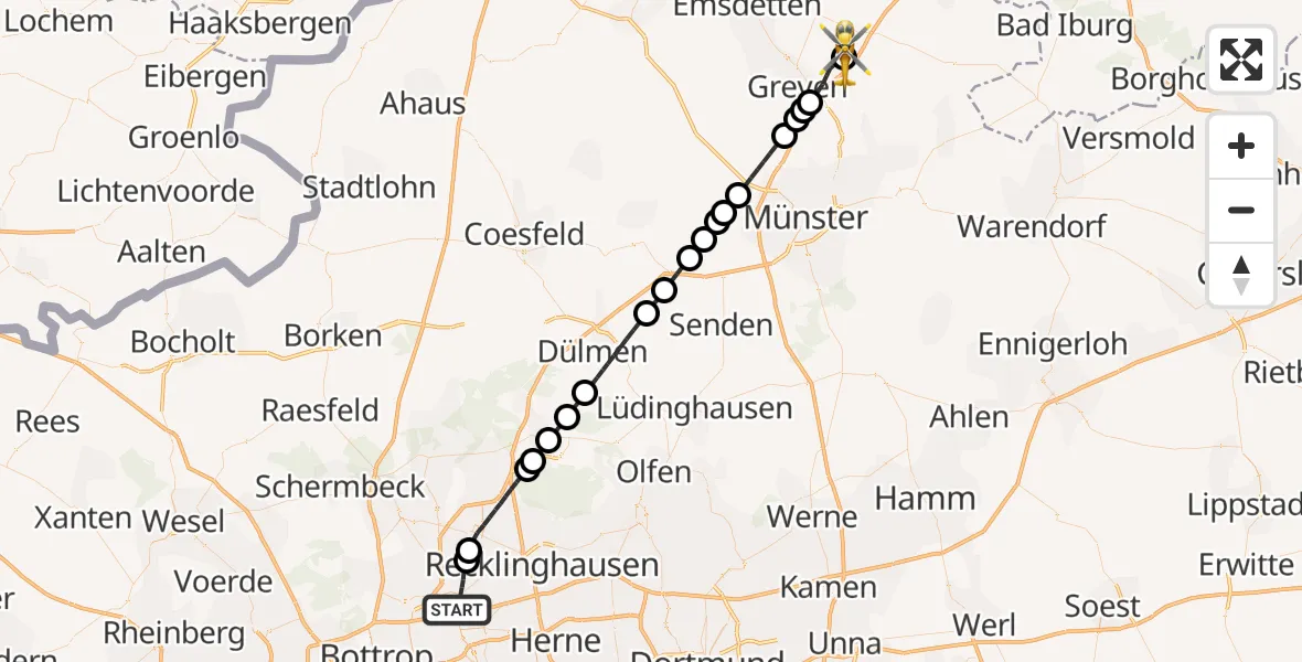 Flugroute Ambulanzhubschrauber Gelsenkirchen-Nord - Christoph  Westfalen-ADAC, 20 März 2026, 15:02
