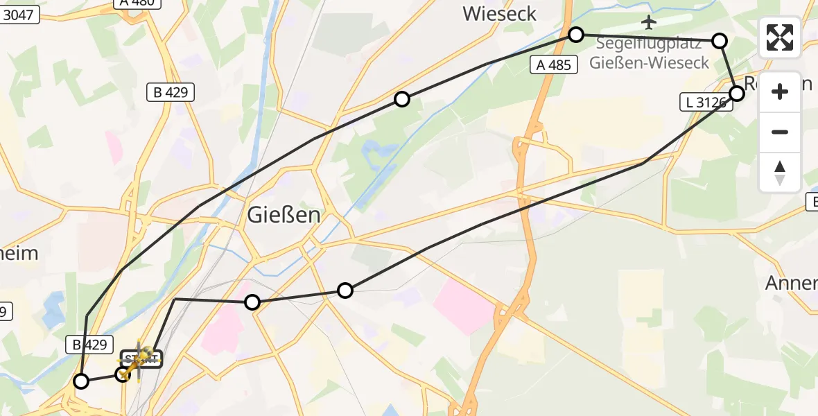 Flugroute Rettungshubschrauber Gießen - Gießen, 20 März 2026, 15:02