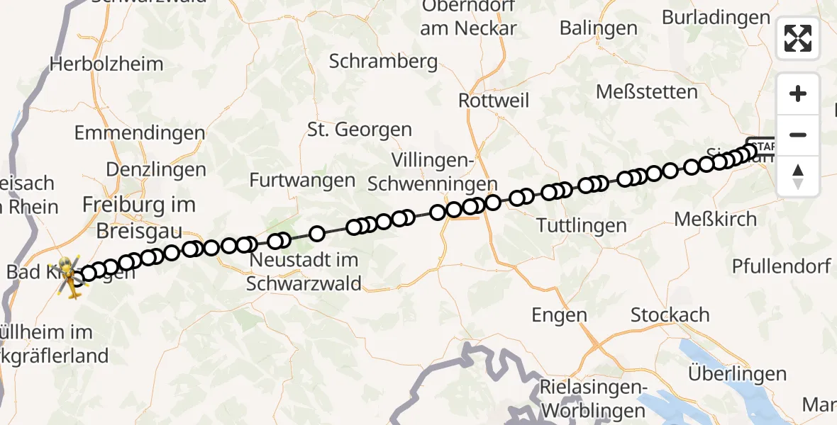 Flugroute Rettungshubschrauber Sigmaringen - Bad Krozingen (Kernstadt), 20 März 2026, 15:07