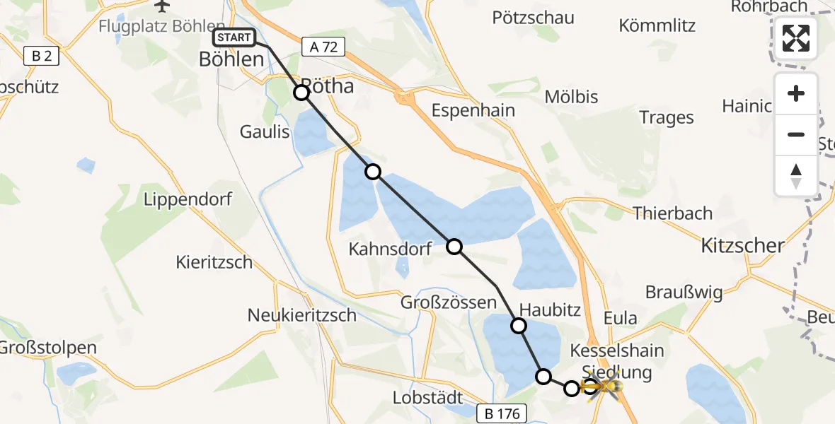 Routekaart van de vlucht: Rettungshubschrauber nach Sana Hospital Borna