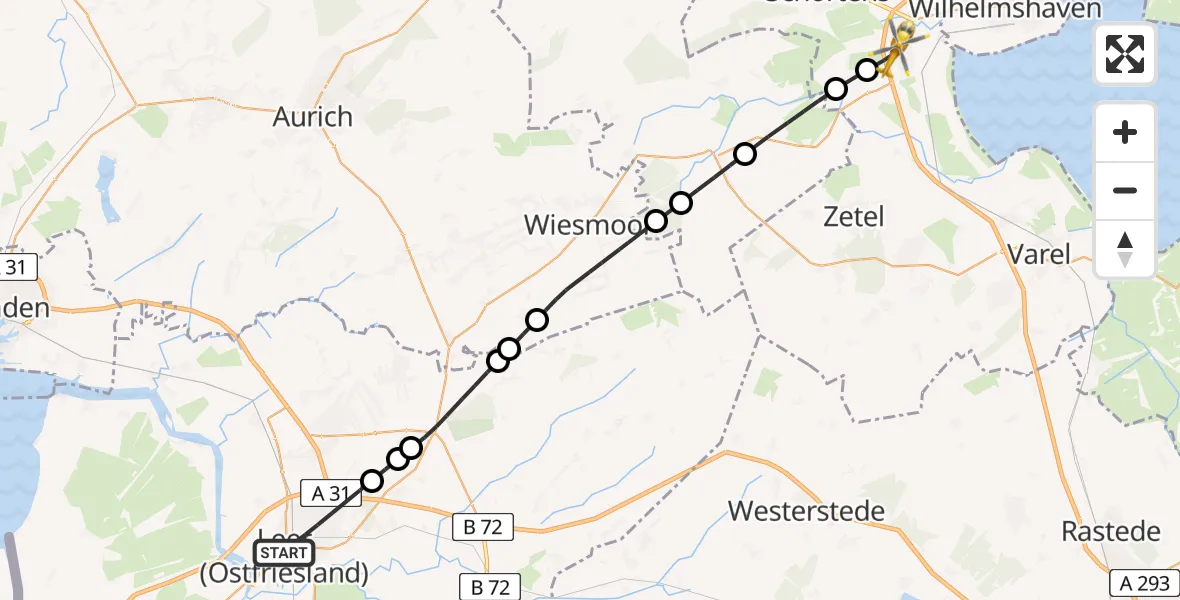 Flugroute Rettungshubschrauber Leer (Ostfriesland) - Sande, 20 März 2026, 15:13