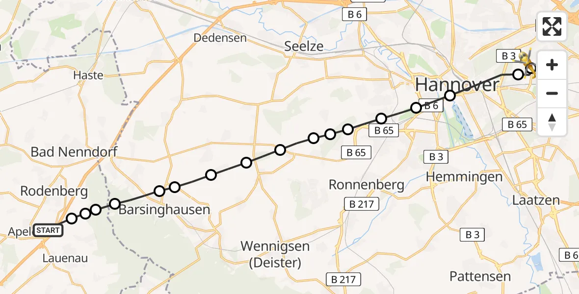 Flugroute Rettungshubschrauber Apelern - Hannover Luftrettung Hubschrauberlandeplatz (Christoph 4), 20 März 2026, 15:14
