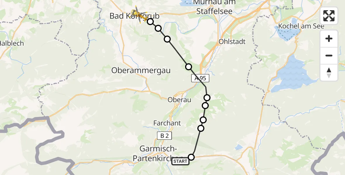Flugroute Rettungshubschrauber Garmisch-Partenkirchen - Steigrain, 20 März 2026, 15:15