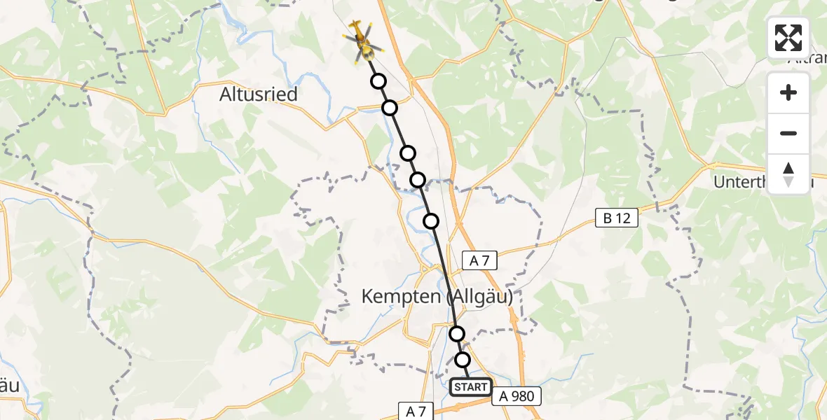 Flugroute Rettungshubschrauber Kempten-Durach Flugplatz - Dietmannsried, 20 März 2026, 15:16