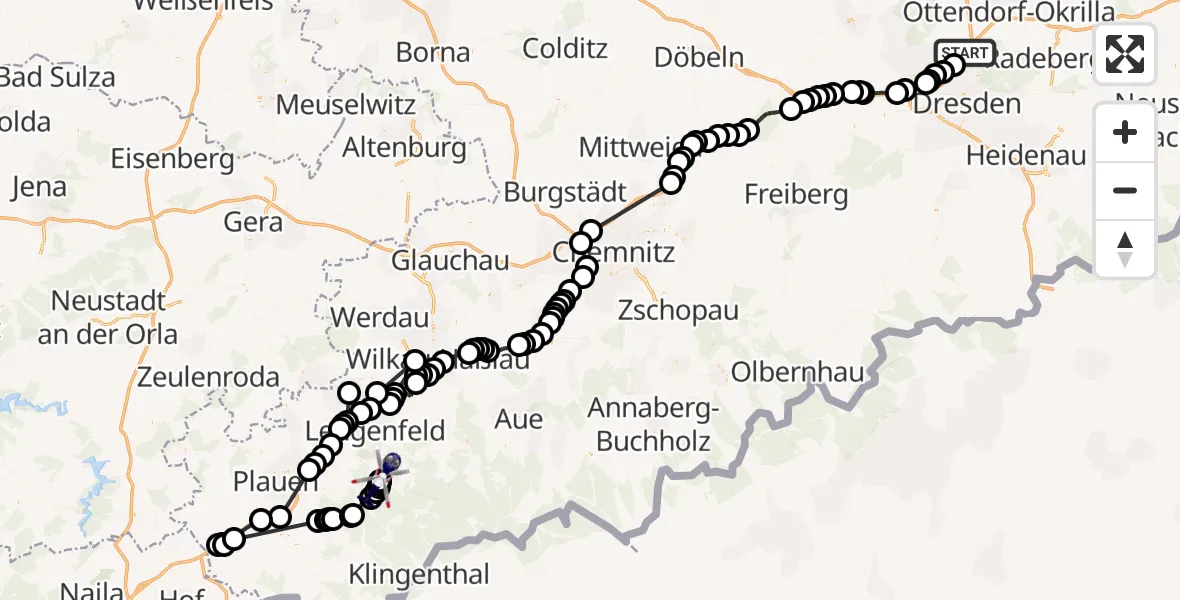 Flugroute Polizeihubschrauber Klotzsche - Auerbach Flugplatz, 20 März 2026, 15:19