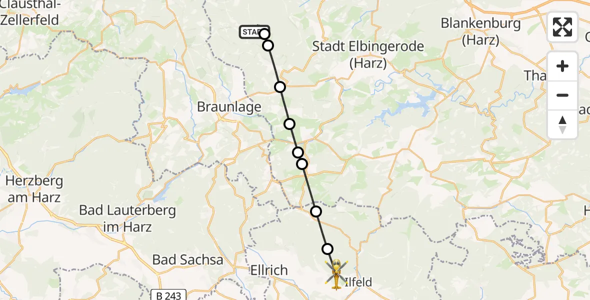 Flugroute Rettungshubschrauber Ilsenburg - Ilfeld, 20 März 2026, 15:19