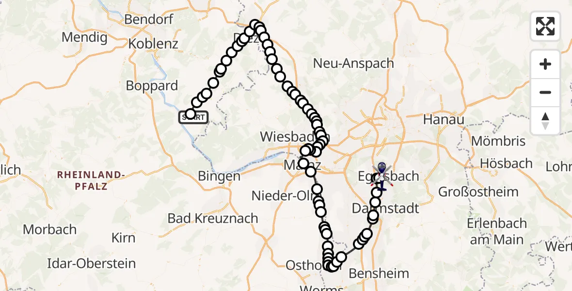 Routekaart van de vlucht: Polizeihubschrauber nach Flughafen Frankfurt-Egelsbach