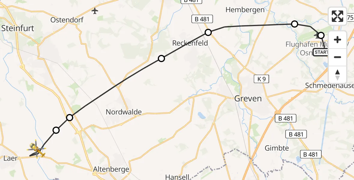 Routekaart van de vlucht: Ambulanzhubschrauber nach Laer, Altenberger Straße