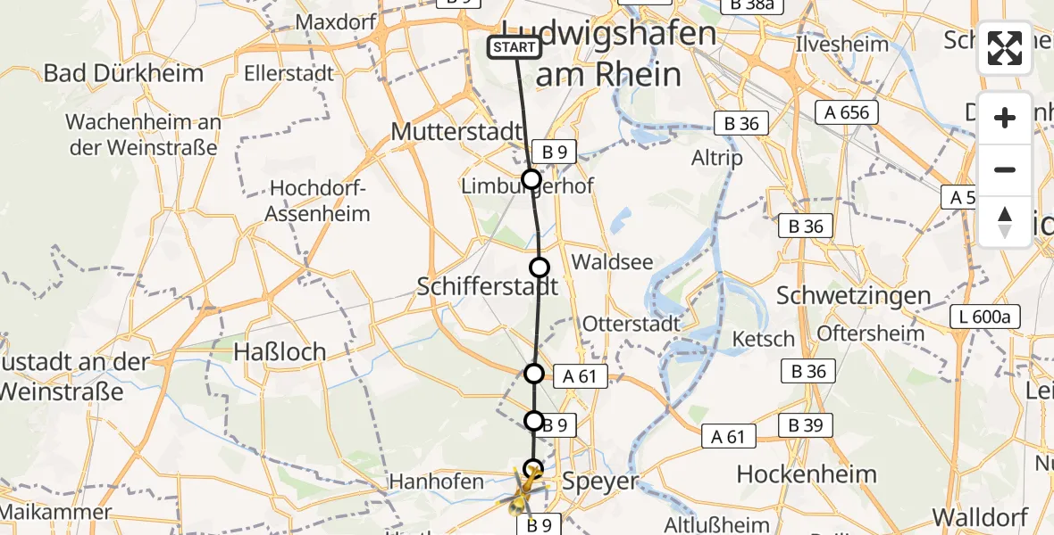 Routekaart van de vlucht: Rettungshubschrauber nach Dudenhofen, Carl-Zimmermann-Straße