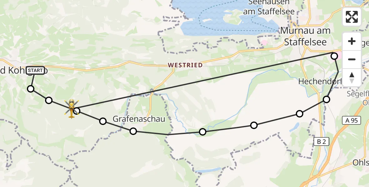 Flugroute Rettungshubschrauber Steigrain - Steigrain, 20 März 2026, 15:46