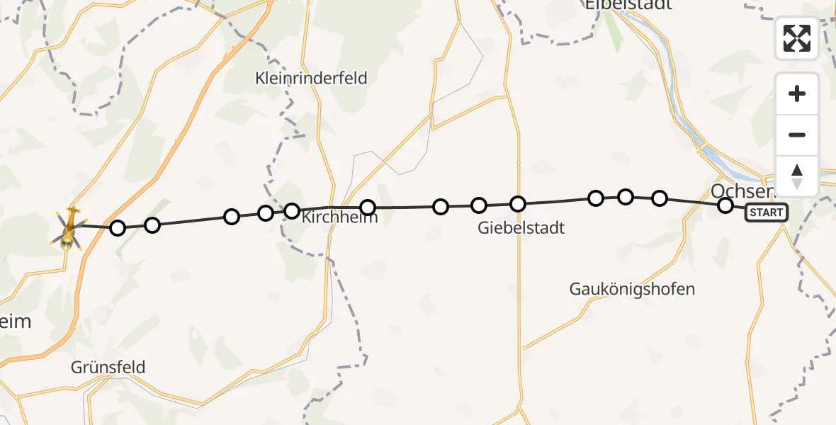 Flugroute Rettungshubschrauber Ochsenfurt - Großrinderfeld, 20 März 2026, 15:49