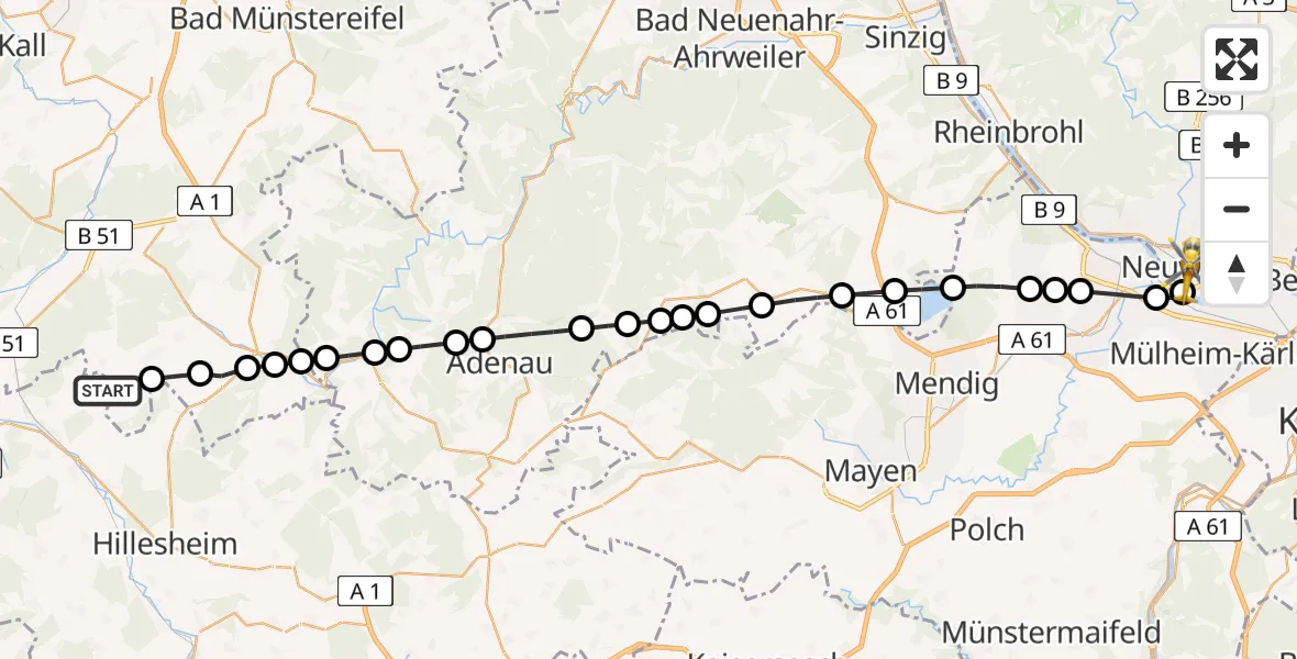 Flugroute Ambulanzhubschrauber Alendorf - Neuwied, 20 März 2026, 15:53