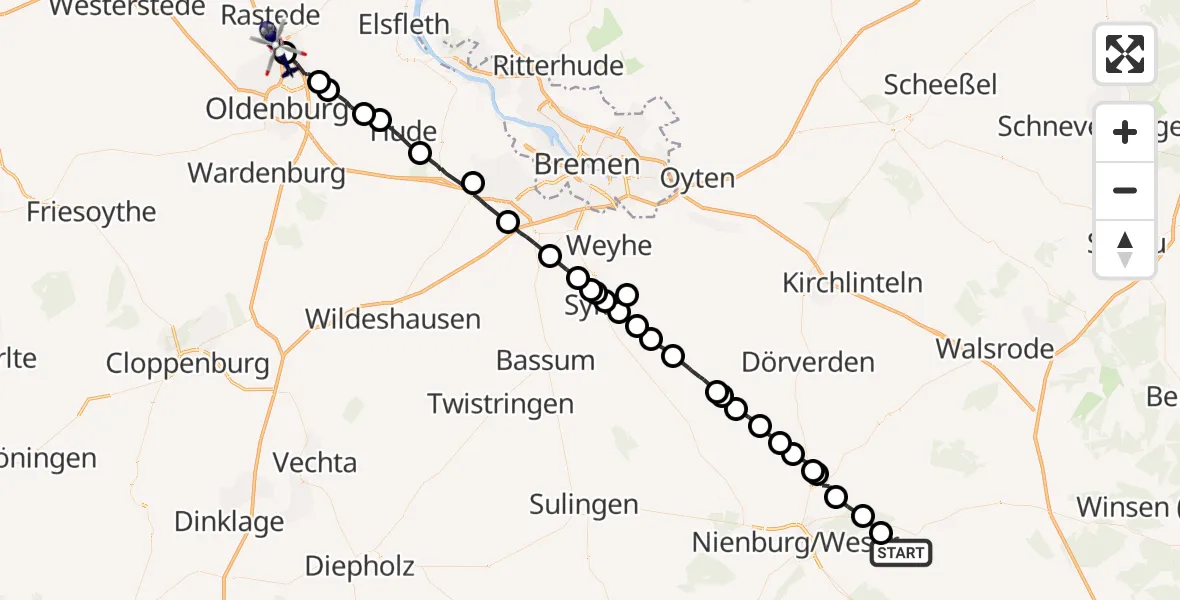 Routekaart van de vlucht: Polizeihubschrauber nach Neusüdende, Grafestraße