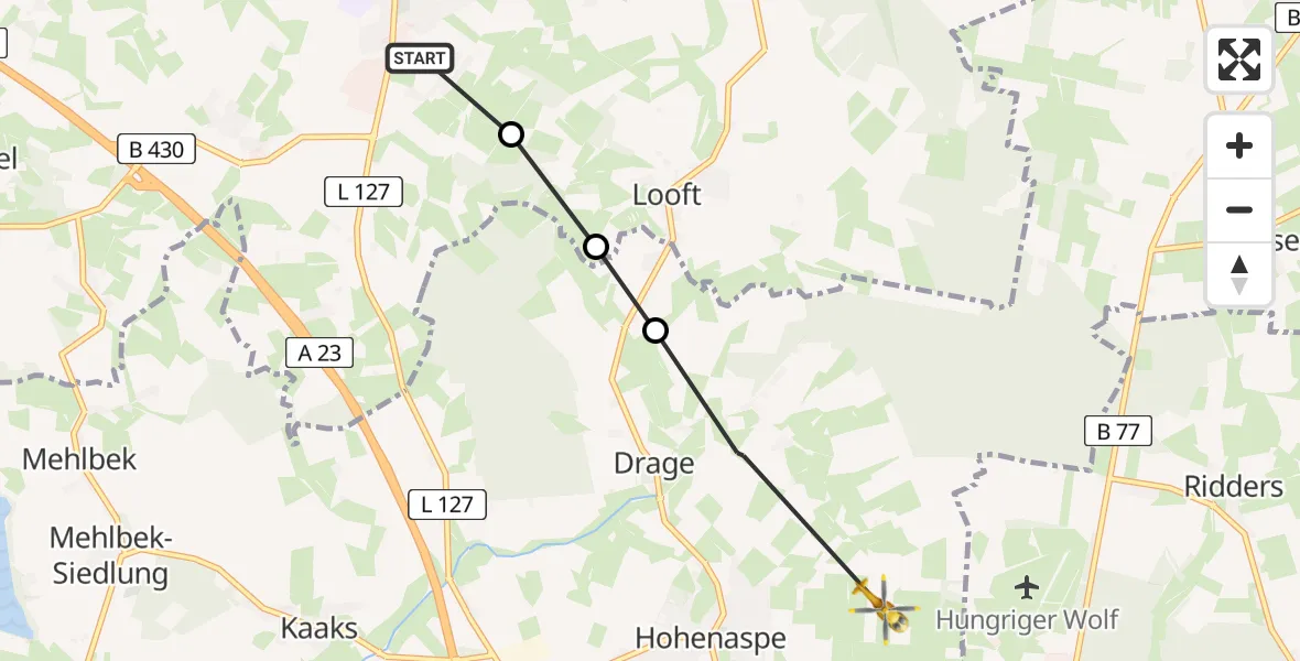 Flugroute Rettungshubschrauber Schenefeld - Hohenaspe, 20 März 2026, 15:59