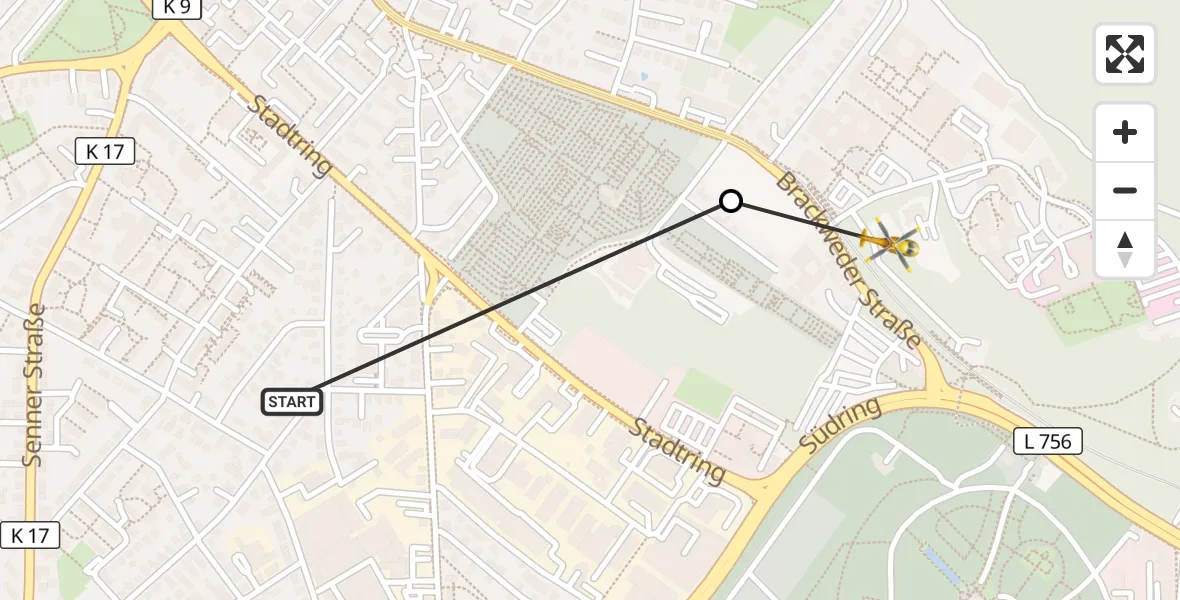 Flugroute Rettungshubschrauber Bielefeld - Luftrettungszentrum Bielefeld, 20 März 2026, 16:09