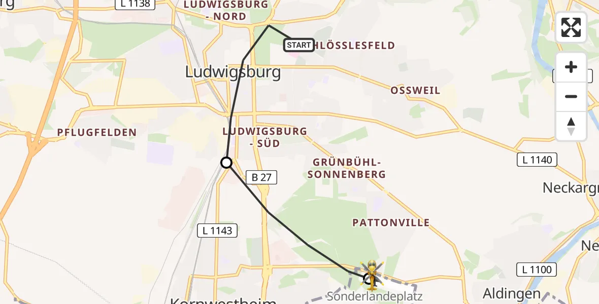 Flugroute Rettungshubschrauber Ludwigsburg - Pattonville Flugplatz, 20 März 2026, 16:11