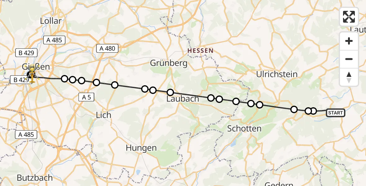 Routekaart van de vlucht: Rettungshubschrauber nach Gießen University Hospital