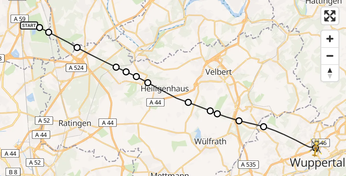 Flugroute Rettungshubschrauber Duisburg Air Rescue Hubschrauberlandeplatz (Christoph 9) - Barmen, 20 März 2026, 16:17