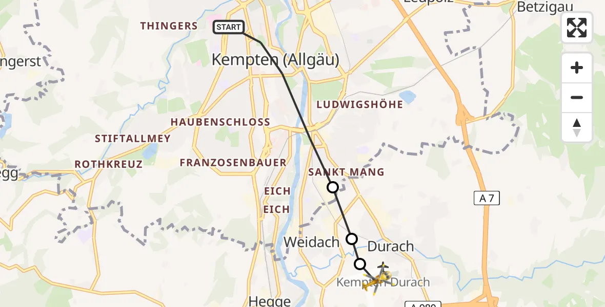Flugroute Rettungshubschrauber Kempten (Allgäu) - Kempten-Durach Flugplatz, 20 März 2026, 16:18