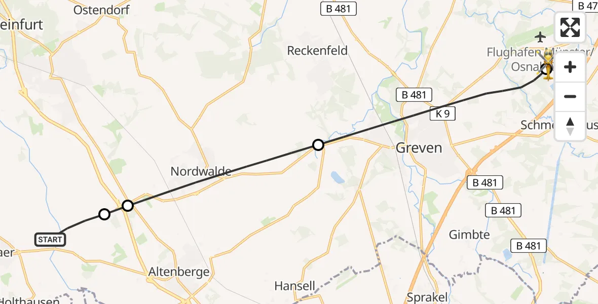 Routekaart van de vlucht: Ambulanzhubschrauber nach Christoph  Westfalen-ADAC