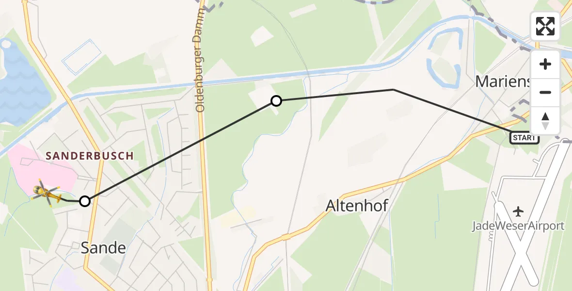 Flugroute Rettungshubschrauber Mariensiel - Sande, 20 März 2026, 16:24