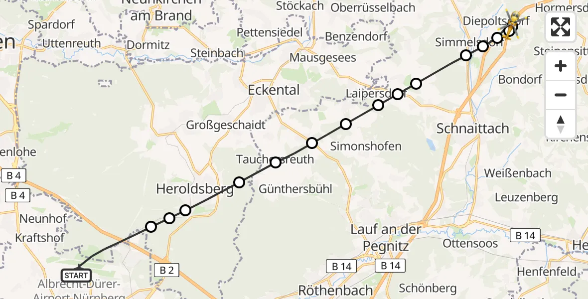Flugroute Rettungshubschrauber Flughafen Nuremberg - Diepoltsdorf, 20 März 2026, 16:41
