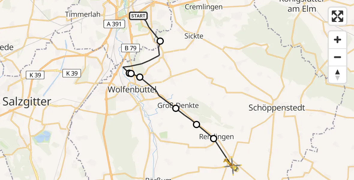 Flugroute Rettungshubschrauber Südstadt-Rautheim-Mascherode - Semmenstedt, 20 März 2026, 17:07