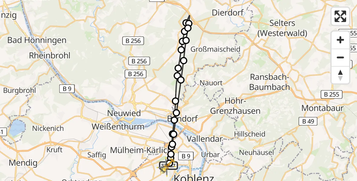 Flugroute Rettungshubschrauber Koblenz - Koblenz, 20 März 2026, 17:09