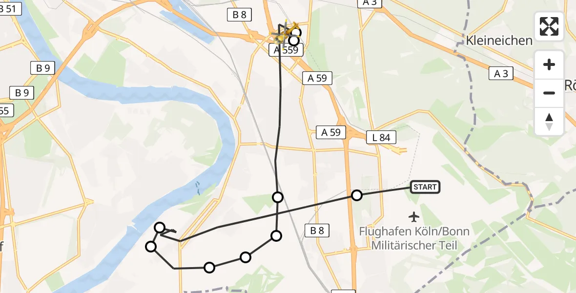 Flugroute Rettungshubschrauber Köln Bonn Flughafen - Porz, 20 März 2026, 17:14