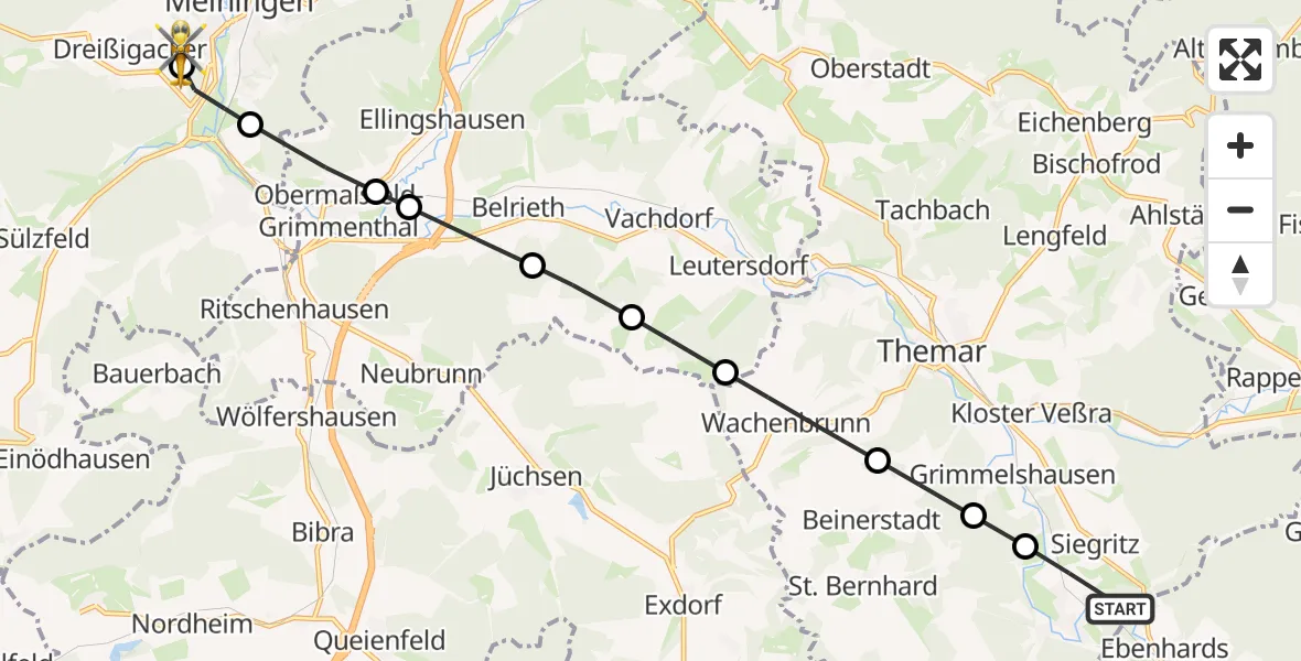 Routekaart van de vlucht: Rettungshubschrauber nach Helios Clinic Meiningen