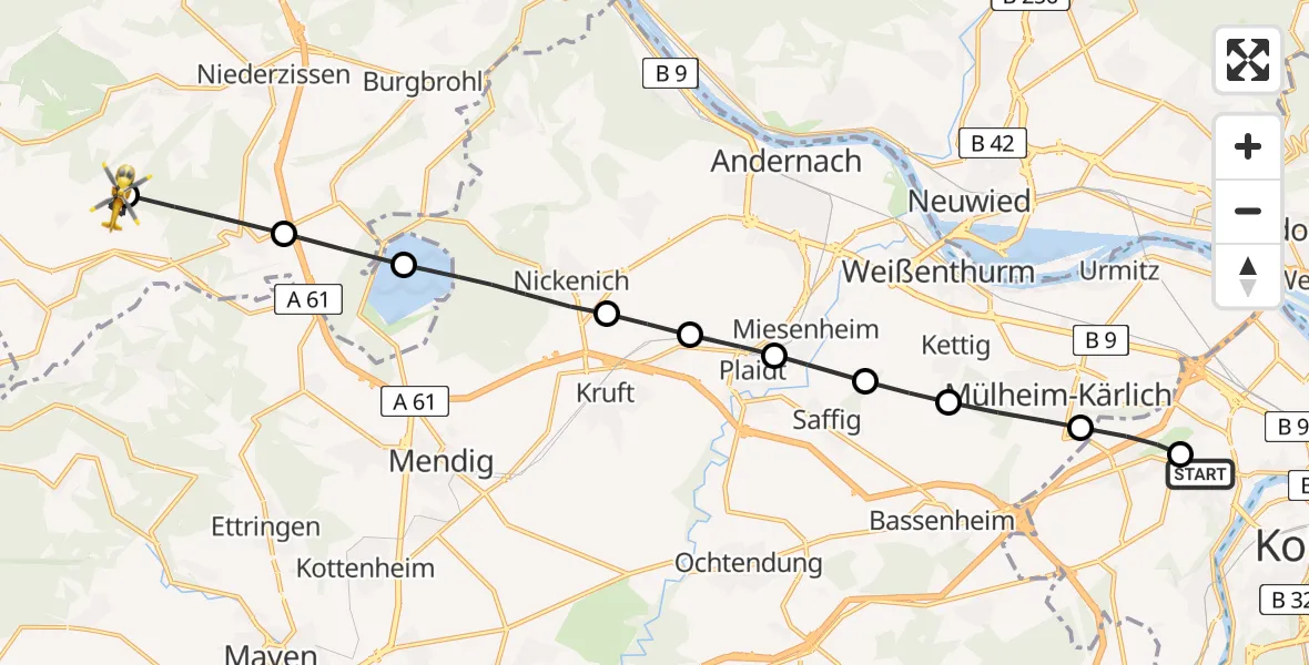 Flugroute Rettungshubschrauber Koblenz - Brenk, 20 März 2026, 17:25