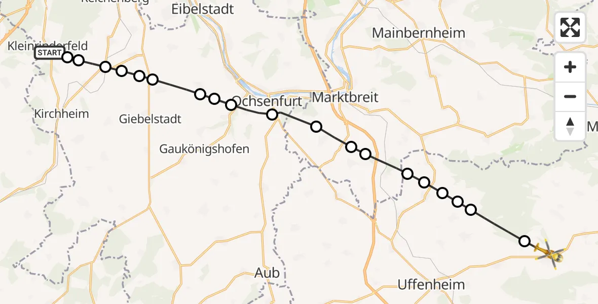 Flugroute Rettungshubschrauber Kleinrinderfeld - Herbolzheim, 20 März 2026, 17:32