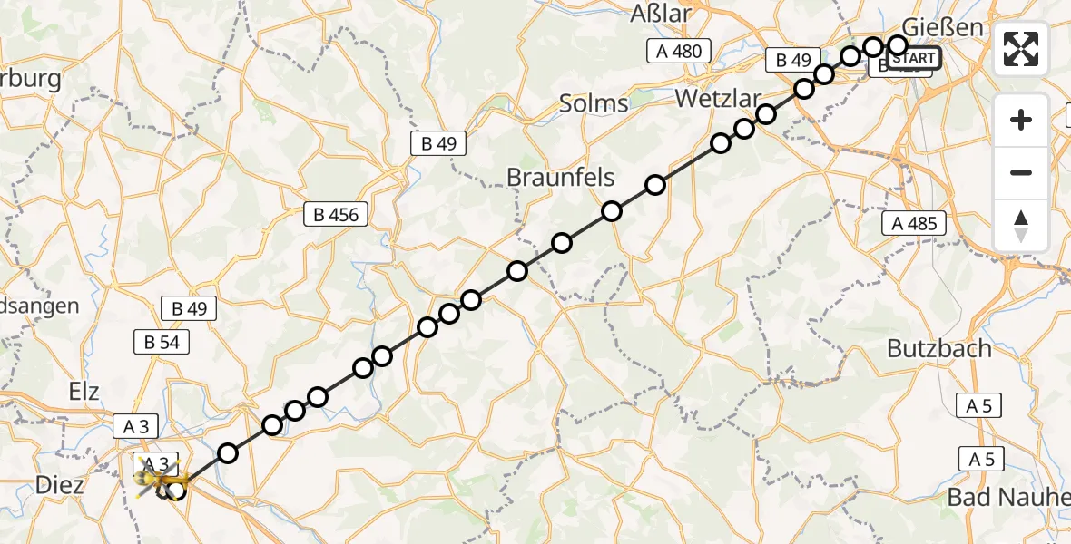 Flugroute Rettungshubschrauber Gießen - Linter, 20 März 2026, 17:34