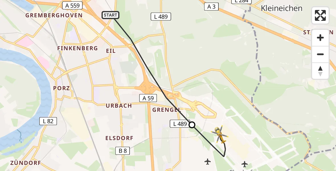 Flugroute Rettungshubschrauber Porz - Köln Bonn Flughafen, 20 März 2026, 17:36