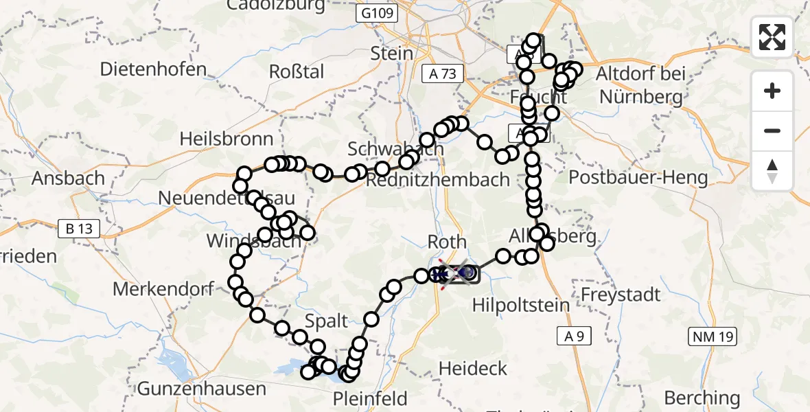 Flugroute Polizeihubschrauber Obersteinbach an der Haide - Flugplatz Roth, 20 März 2026, 17:36