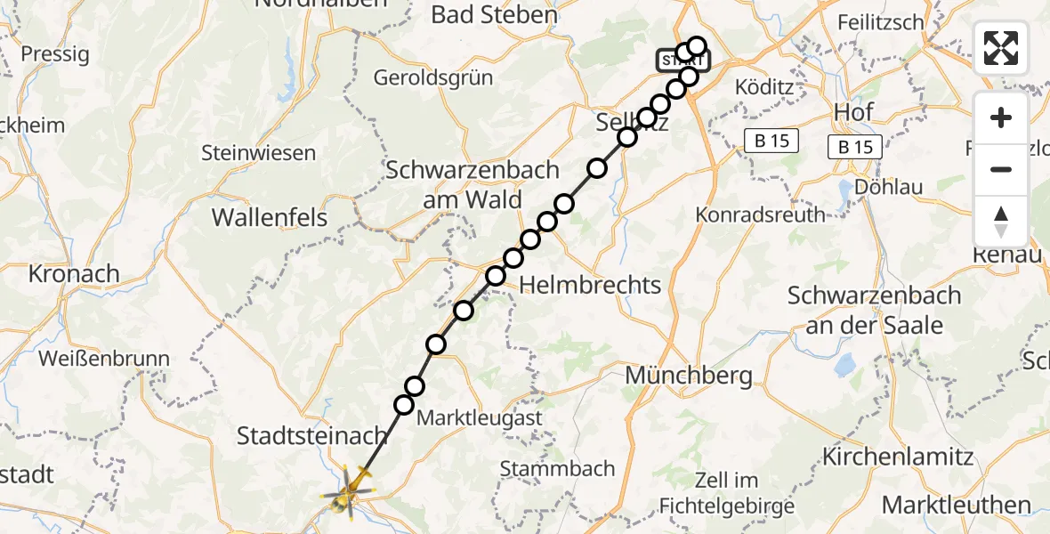 Flugroute Rettungshubschrauber Berg - Untersteinach, 20 März 2026, 17:41