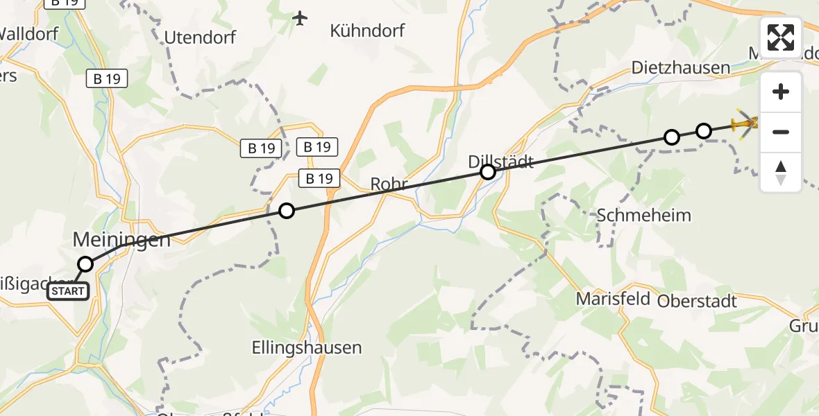 Flugroute Rettungshubschrauber Helios Clinic Meiningen - Suhl, 20 März 2026, 17:49