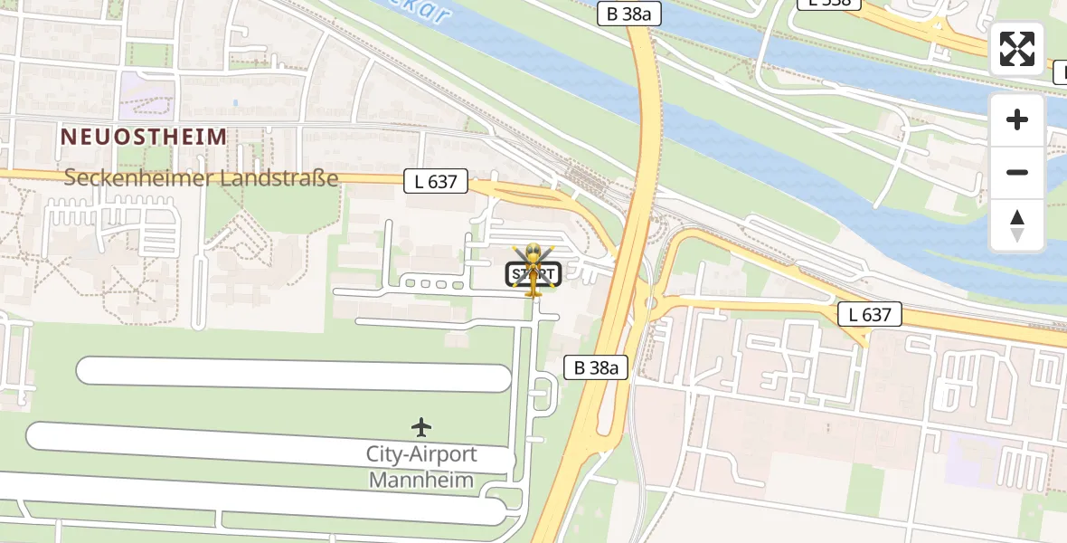 Routekaart van de vlucht: Rettungshubschrauber nach Mannheim-City Flughafen