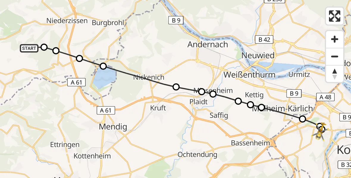 Routekaart van de vlucht: Rettungshubschrauber nach Koblenz, Rübenacher Straße