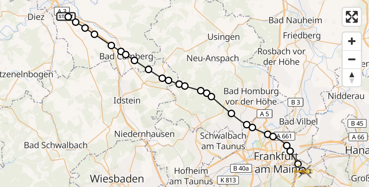 Flugroute Rettungshubschrauber Linter - Sana Hospital Offenbach, 20 März 2026, 18:15