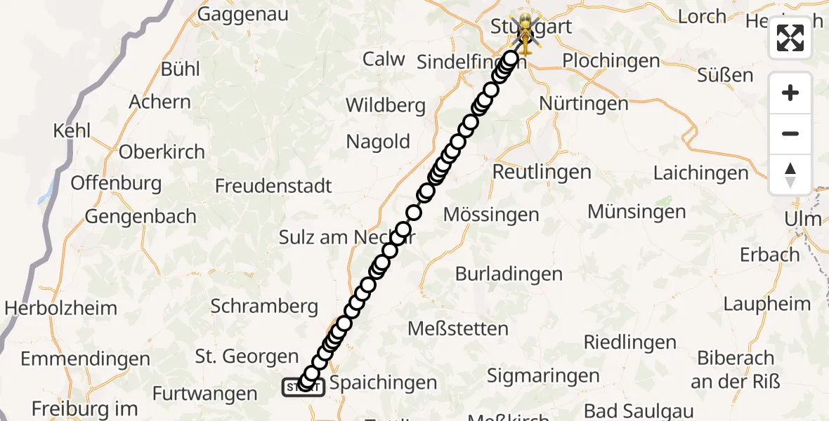 Flugroute Rettungshubschrauber DRF Air Rescue Station Villingen-Schwenningen Hubschrauberlandeplatz (Christoph 11) - Stuttgart-Süd, 20 März 2026, 18:18
