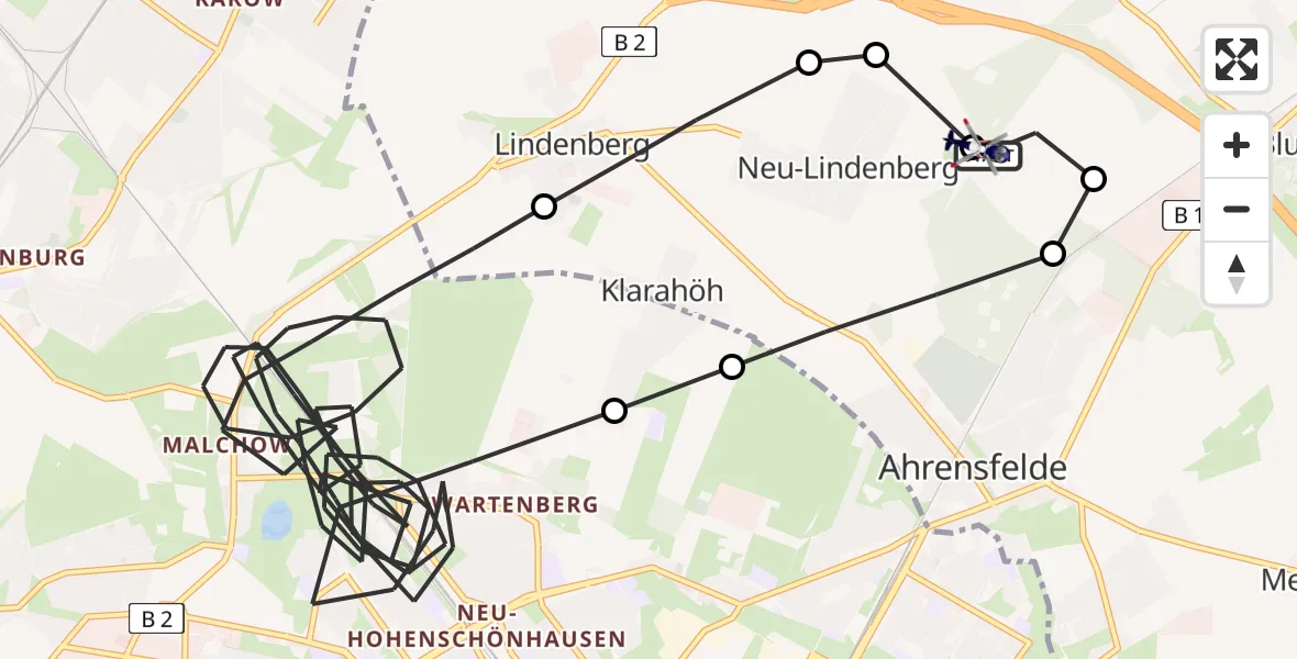 Flugroute Polizeihubschrauber Ahrensfelde Hubschrauberlandeplatz - Ahrensfelde Hubschrauberlandeplatz, 20 März 2026, 18:23