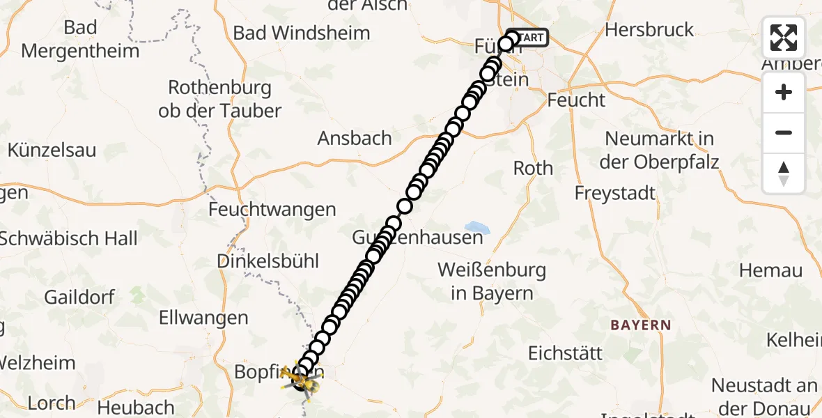 Flugroute Ambulanzhubschrauber Flughafen Nuremberg - Trochtelfingen, 20 März 2026, 18:33