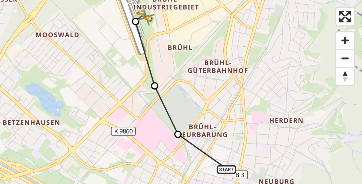 Flugroute Rettungshubschrauber Freiburg im Breisgau - Freiburg im Breisgau Flugplatz, 20 März 2026, 18:55