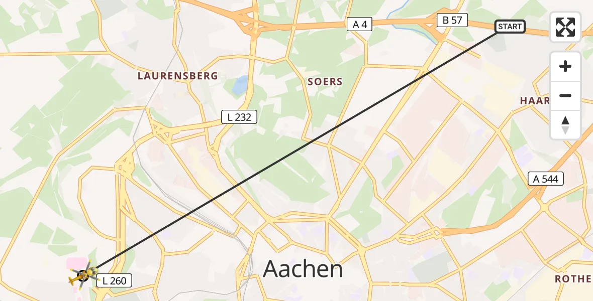 Routekaart van de vlucht: Rettungshubschrauber nach Aachen Hospital