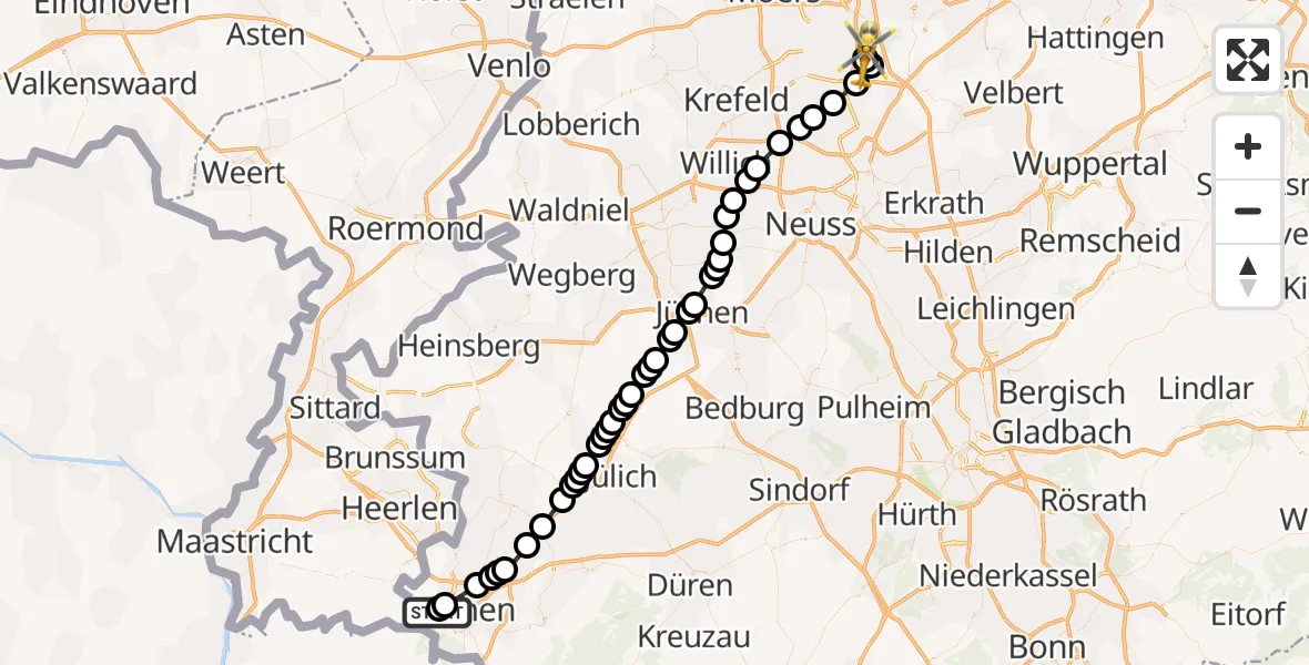 Routekaart van de vlucht: Rettungshubschrauber nach Duisburg Air Rescue Hubschrauberlandeplatz (Christoph 9)