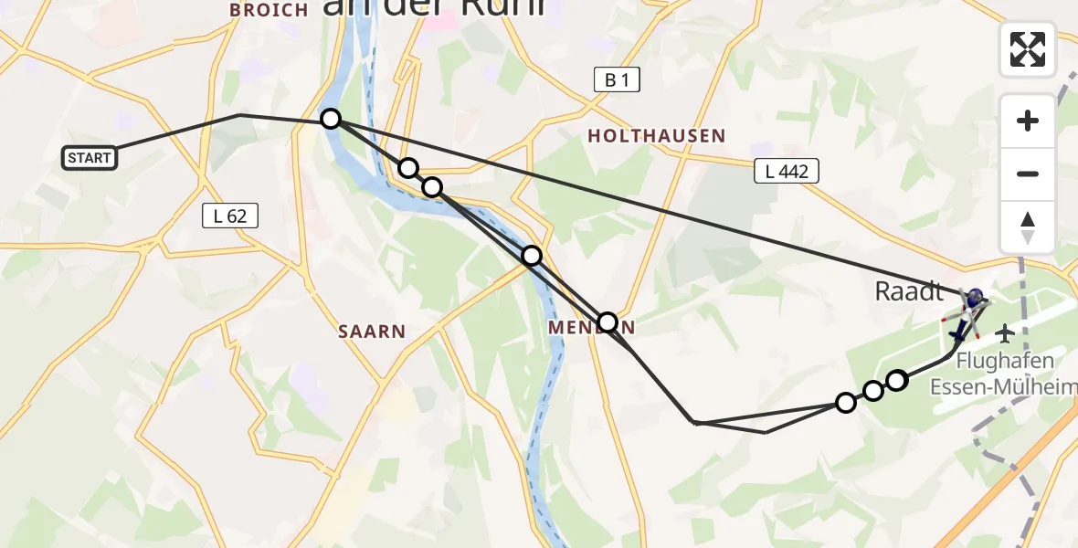 Flugroute Polizeihubschrauber Linksruhr - Essen-Mülheim Flughafen, 20 März 2026, 19:29